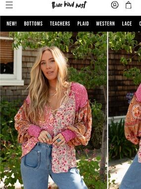 NEW - Mixed Pink Floral Patchwork Blouse